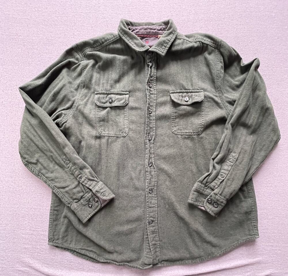 Woolrich Green Button Up Flannel XXL Lightweight 100%cotten